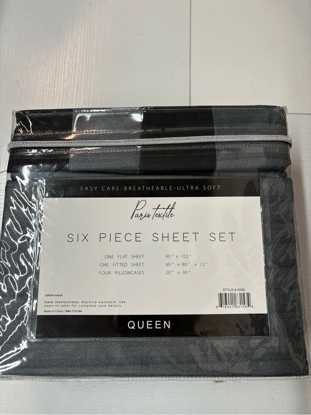 Paris Textile 1800 Six Piece Sheet Set - Gray (Queen)